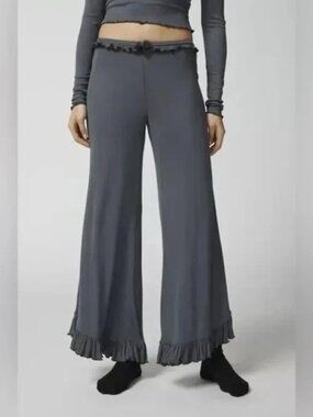 Urban Outfitters Out From Under Sweet Dreams Ruffle Wide Leg Trousers Gray Sz. L